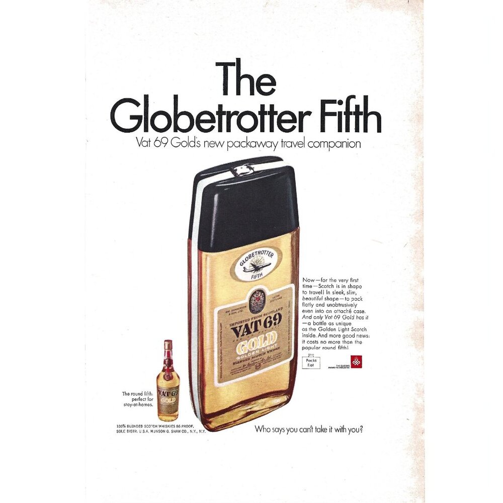 Globetrotter Fifth Vat 69 Scotch Whisky Scotland ADVERT 1960s Vintage Print Ad